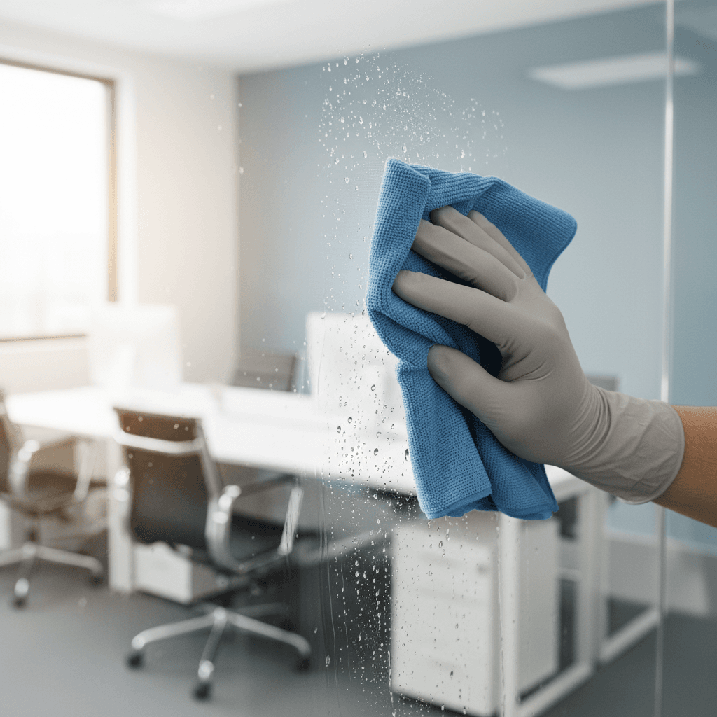 Professionelle Fensterreinigung in einem modernen Büro in Bremen